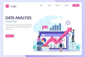 Data analysis landing page website flat vector template