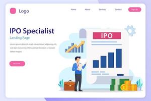 IPO Initial Public Offering Concept. IPO landing page website flat vector template