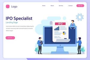 IPO Initial Public Offering Concept. IPO landing page website flat vector template