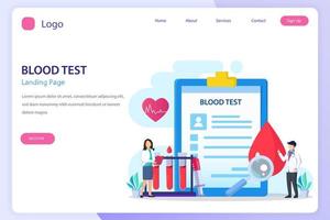 Medical blood test landing page website flat vector template