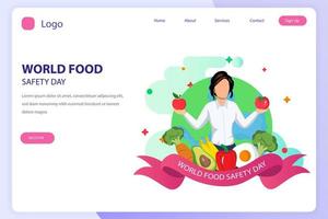 World food safety day landing page website flat vector template