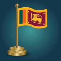 Sri Langka national flag on golden pole on gradation isolated dark background. table flag, vector illustration