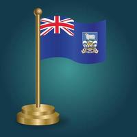 Falkland Island national flag on golden pole on gradation isolated dark background. table flag, vector illustration