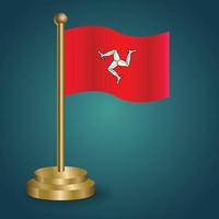 Isle Of Man national flag on golden pole on gradation isolated dark background. table flag, vector illustration