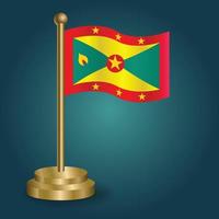 Grenada national flag on golden pole on gradation isolated dark background. table flag, vector illustration