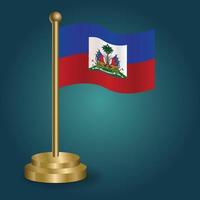 Haiti national flag on golden pole on gradation isolated dark background. table flag, vector illustration