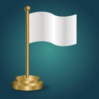 Blank Flag on golden pole on gradation isolated dark background. table flag, vector illustration