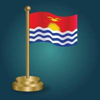 Kiribati national flag on golden pole on gradation isolated dark background. table flag, vector illustration