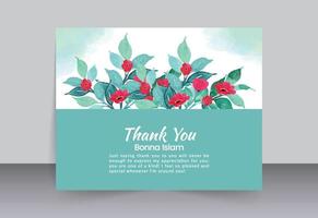 hojas celestes claras con flor roja tarjeta de agradecimiento vector