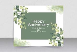 Green leaves with photo frame style anniversary card vector