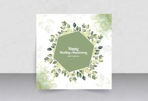 Green leaves with polygon frame wedding anniversary card vector