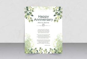 Green leaves with smokey watercolor background anniversary card vector