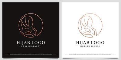 Muslimah women logo design wearing hijab with line art concept and creative element vector