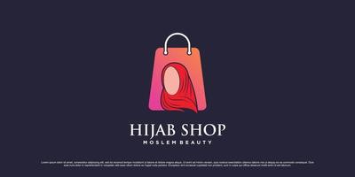 Hijab shop logo design template with bag icon and creative element concept vector