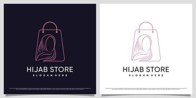 Hijab store logo design template with bag icon and line style concept vector