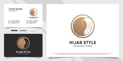 diseño de logotipo hijab para mujeres musulmanas con concepto creativo y plantilla de tarjeta de visita vector