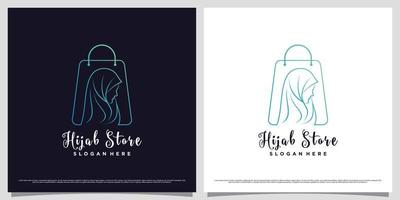 Hijab store logo design template with bag icon and line style concept vector