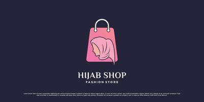 Hijab shop logo design template with bag icon and creative element concept vector