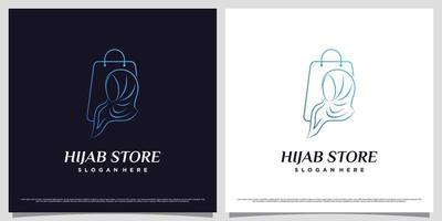 Hijab store logo design template with bag icon and line style concept vector