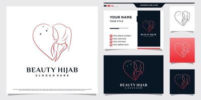 diseño de logotipo de mujer hijab con estilo de arte de línea y plantilla de tarjeta de visita vector