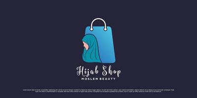 plantilla de diseño de logotipo de tienda hijab con icono de bolsa y concepto de elemento creativo vector