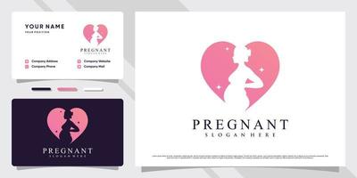 Pregnant women logo design illustration with heart concept and business card template vector