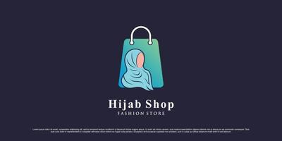 Hijab shop logo design template with bag icon and creative element concept vector