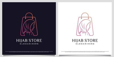 Hijab store logo design template with bag icon and line style concept vector