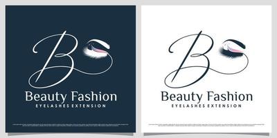 plantilla de diseño de logotipo de pestañas para salón de belleza con letra b inicial y elemento creativo vector