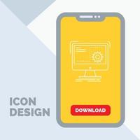 comando, computadora, función, proceso, icono de línea de progreso en el móvil para la página de descarga vector