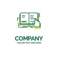 libro. lección. estudiar. literatura. lectura de plantilla de logotipo de empresa plana. diseño creativo de marca verde. vector