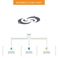 Galaxy. astronomy. planets. system. universe Business Flow Chart Design with 3 Steps. Glyph Icon For Presentation Background Template Place for text. vector