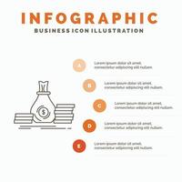 Accumulation. bag. investment. loan. money Infographics Template for Website and Presentation. Line Gray icon with Orange infographic style vector illustration