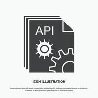 API. aplicación codificación. desarrollador. icono de programa símbolo gris vectorial de glifo para ui y ux. sitio web o aplicación móvil vector