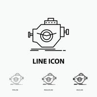 Engine. industry. machine. motor. performance Icon in Thin. Regular and Bold Line Style. Vector illustration