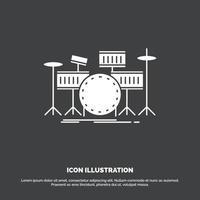 drum. drums. instrument. kit. musical Icon. glyph vector symbol for UI and UX. website or mobile application