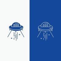 space ship. space. ship. rocket. alien Line and Glyph web Button in Blue color Vertical Banner for UI and UX. website or mobile application vector