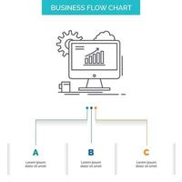 Analytics. chart. seo. web. Setting Business Flow Chart Design with 3 Steps. Line Icon For Presentation Background Template Place for text vector