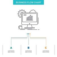 analítica. cuadro. SEO web. establecer el diseño del diagrama de flujo empresarial con 3 pasos. icono de línea para el lugar de plantilla de fondo de presentación para texto vector