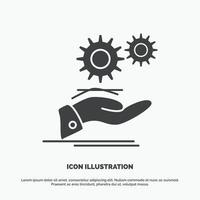 solution. hand. idea. gear. services Icon. glyph vector gray symbol for UI and UX. website or mobile application