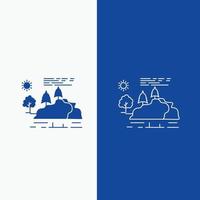 hill. landscape. nature. mountain. rain Line and Glyph web Button in Blue color Vertical Banner for UI and UX. website or mobile application vector