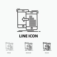 data, transfer, mobile, management, Move Icon in Thin, Regular and Bold Line Style. Vector illustration