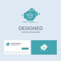 Engine. industry. machine. motor. performance Business Logo Glyph Icon Symbol for your business. Turquoise Business Cards with Brand logo template. vector