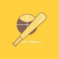 béisbol, canasta, pelota, juego, divertido icono lleno de línea plana. hermoso botón de logotipo sobre fondo amarillo para ui y ux, sitio web o aplicación móvil vector