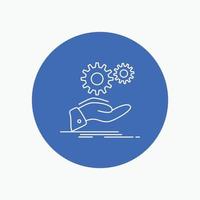 solution. hand. idea. gear. services White Line Icon in Circle background. vector icon illustration