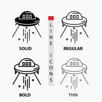 space ship. space. ship. rocket. alien Icon in Thin. Regular. Bold Line and Glyph Style. Vector illustration