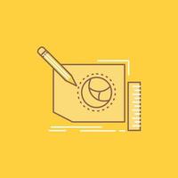 Content, design, frame, page, text Flat Line Filled Icon. Beautiful Logo button over yellow background for UI and UX, website or mobile application vector