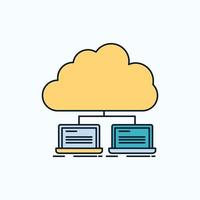 cloud. network. server. internet. data Flat Icon. green and Yellow sign and symbols for website and Mobile appliation. vector illustration