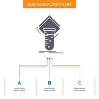 Chemistry, lab, study, test, testing Business Flow Chart Design with 3 Steps. Glyph Icon For Presentation Background Template Place for text. vector