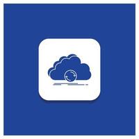 Blue Round Button for cloud. syncing. sync. data. synchronization Glyph icon vector